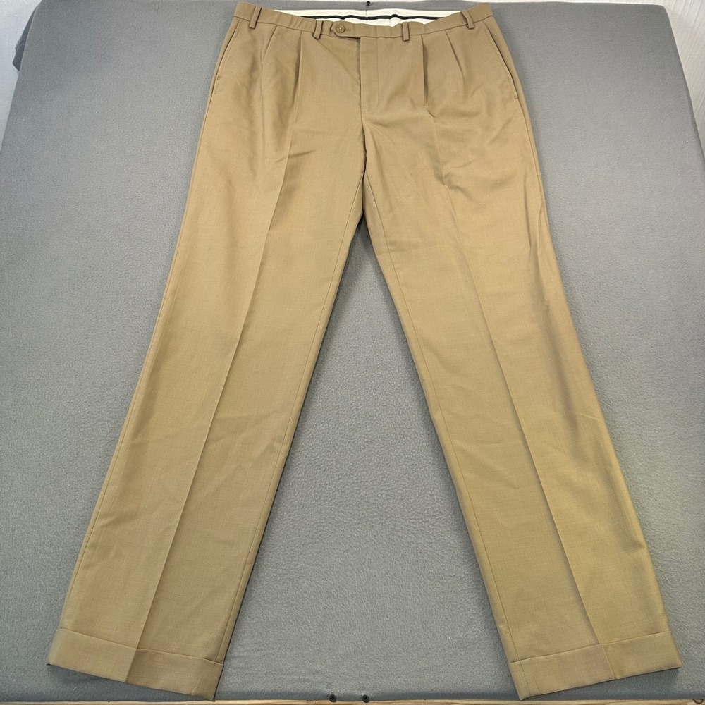 Lauren Ralph Lauren Mens 38x34 Tan Pleated Wool Dress Pants Total Comfort Cuffed